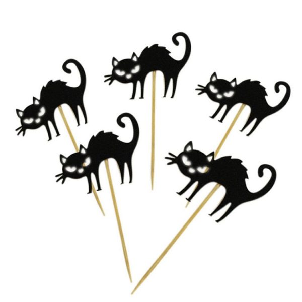 2 Sets Halloween Party Decoration Cake Bamboo Sign (Cat) - Image 2