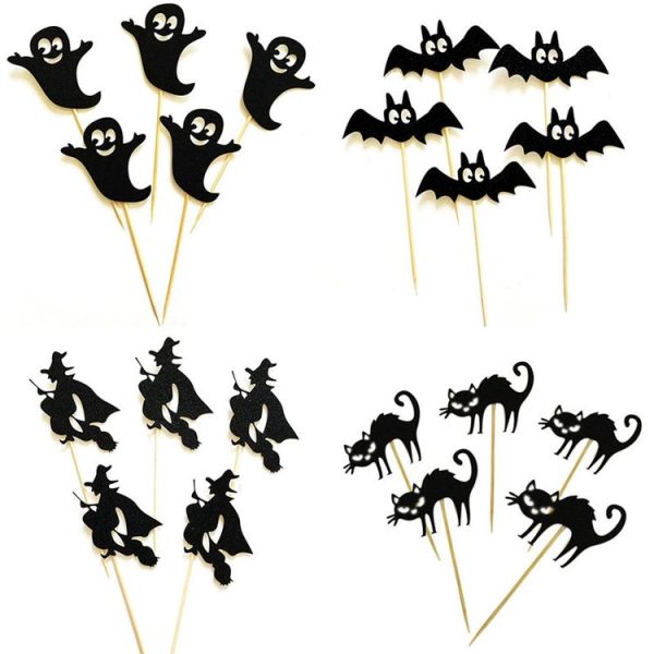 2 Sets Halloween Party Decoration Cake Bamboo Sign (Cat) - Image 4