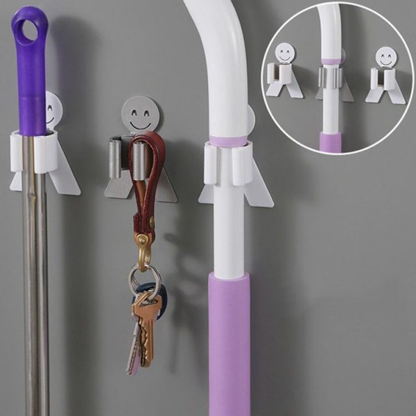 Creative Villain Free Punching Mop Rack Bathroom Broom Mop Hook Deck (White) - Image 4