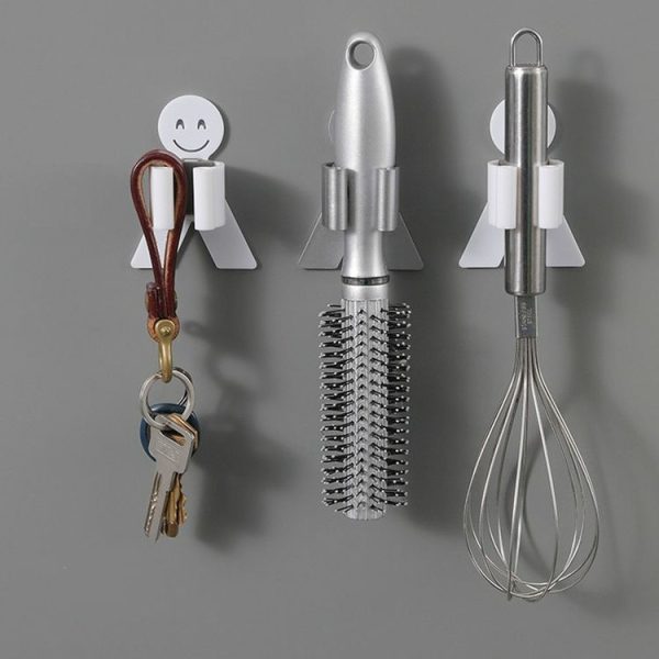 Creative Villain Free Punching Mop Rack Bathroom Broom Mop Hook Deck (White) - Image 5