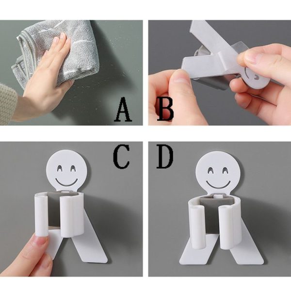 Creative Villain Free Punching Mop Rack Bathroom Broom Mop Hook Deck (White) - Image 6
