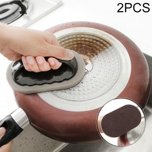 2 PCS Nano-ceramic Sponge with Handle Kitchen Decontamination Cleaning Brush Pot Brush (Brown)