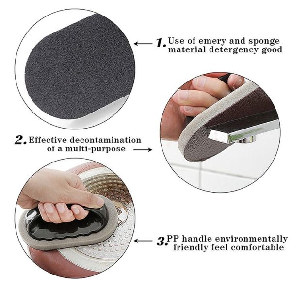 2 PCS Nano-ceramic Sponge with Handle Kitchen Decontamination Cleaning Brush Pot Brush (Brown) - Image 4