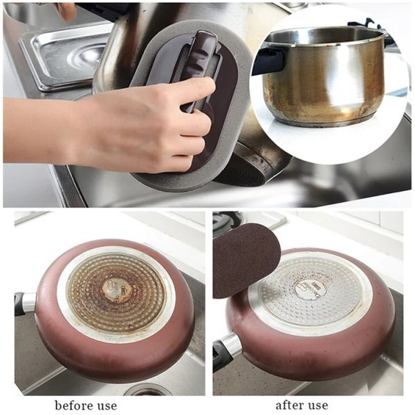 2 PCS Nano-ceramic Sponge with Handle Kitchen Decontamination Cleaning Brush Pot Brush (Brown) - Image 9