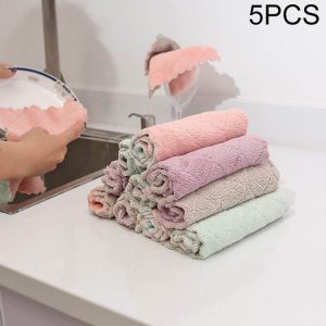 Kitchen Rag Double-sided Water-absorbing Wipe Sink Dish Rag Non Stick Oil Furniture Cleaning Cloth Random Color Delivery, Quantity: 5 PCS