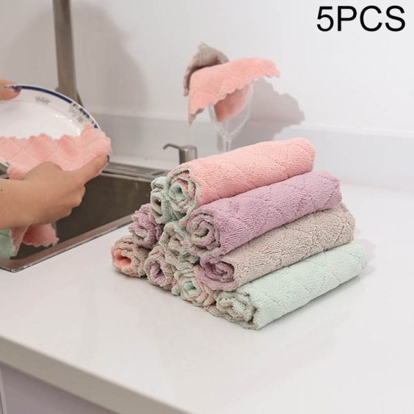 Kitchen Rag Double-sided Water-absorbing Wipe Sink Dish Rag Non Stick Oil Furniture Cleaning Cloth Random Color Delivery, Quantity: 5 PCS