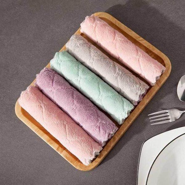 Kitchen Rag Double-sided Water-absorbing Wipe Sink Dish Rag Non Stick Oil Furniture Cleaning Cloth Random Color Delivery, Quantity: 5 PCS - Image 11