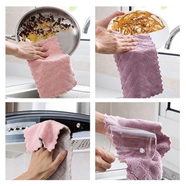 Kitchen Rag Double-sided Water-absorbing Wipe Sink Dish Rag Non Stick Oil Furniture Cleaning Cloth Random Color Delivery, Quantity: 5 PCS - Image 13