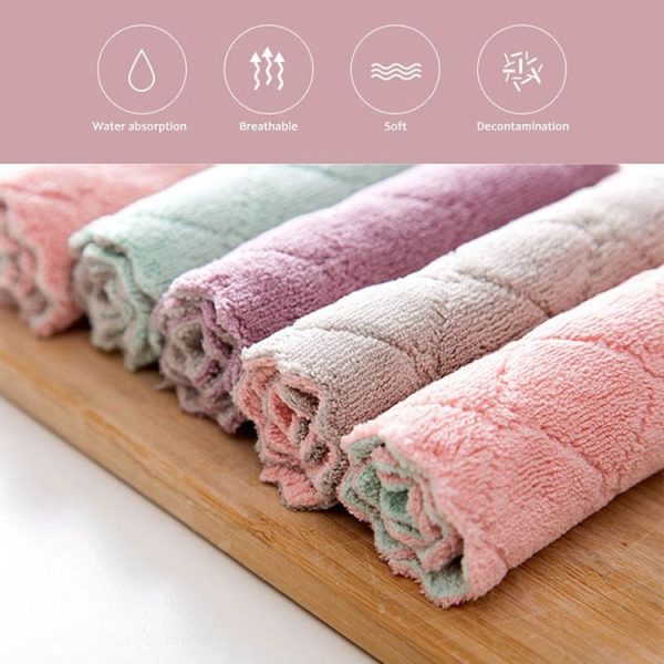 Kitchen Rag Double-sided Water-absorbing Wipe Sink Dish Rag Non Stick Oil Furniture Cleaning Cloth Random Color Delivery, Quantity: 5 PCS - Image 5