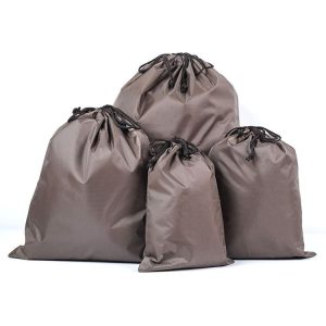 4 in 1 Portable Nylon Waterproof Travel Storage Bag Drawstring Beam Pocket Clothing Storage Bag, Size: 34cmx39cm (Coffee)