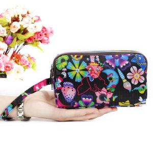 Women Wallet Three Layers Bag with Wrist Belt Zipper Clutches Cute Cartoon Cat Floral Mermaid Female Wallet Lady (U48)