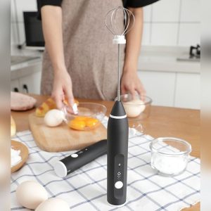 Kitchen Electric Hand-held Egg Beater Milk Coffee Mixer Stainless Steel Mini Handle Mixer (Black)