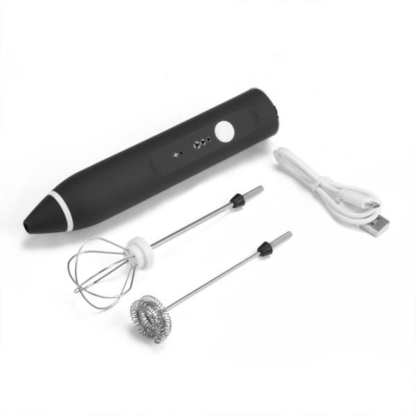 Kitchen Electric Hand-held Egg Beater Milk Coffee Mixer Stainless Steel Mini Handle Mixer (Black) - Image 4