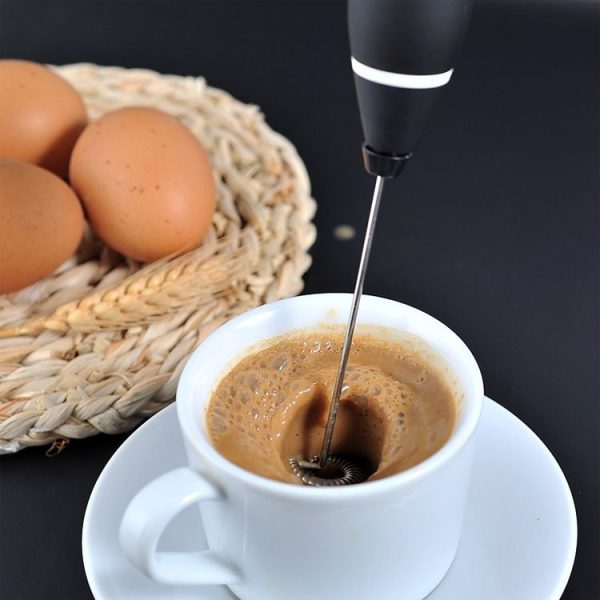 Kitchen Electric Hand-held Egg Beater Milk Coffee Mixer Stainless Steel Mini Handle Mixer (Black) - Image 7