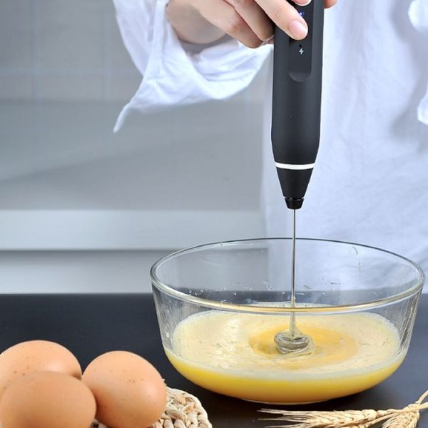 Kitchen Electric Hand-held Egg Beater Milk Coffee Mixer Stainless Steel Mini Handle Mixer (Black) - Image 8