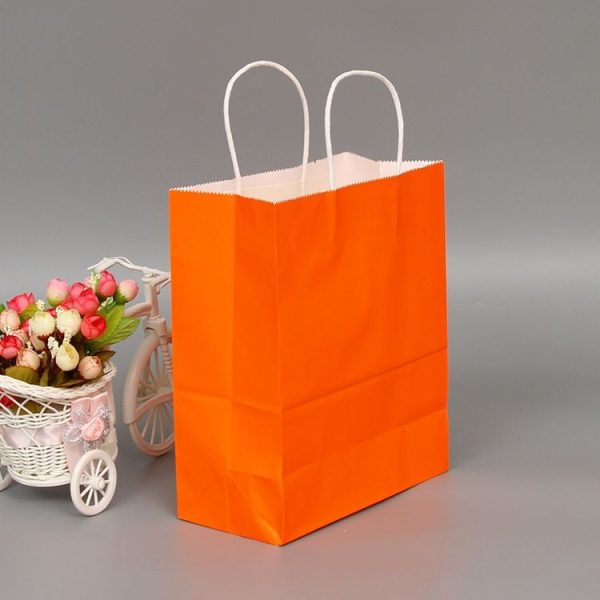 10 PCS Elegant Kraft Paper Bag With Handles for Wedding / Birthday Party / Jewelry / Clothes, Size: 16x22x8cm (Orange)