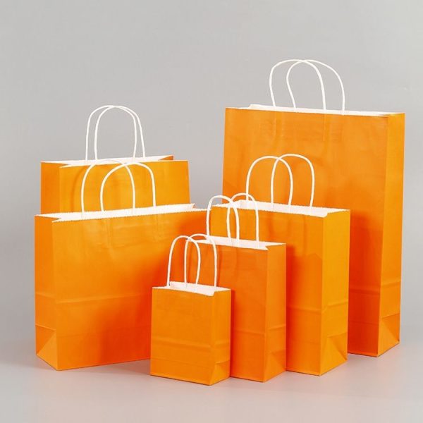 10 PCS Elegant Kraft Paper Bag With Handles for Wedding / Birthday Party / Jewelry / Clothes, Size: 16x22x8cm (Orange) - Image 5