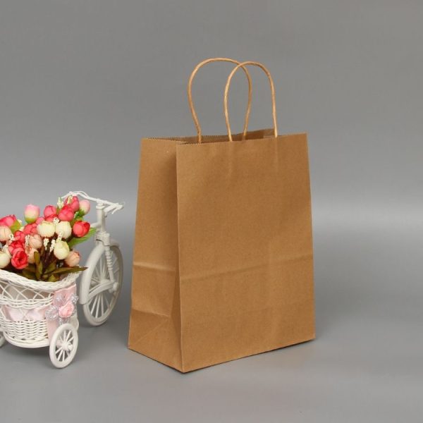 10 PCS Elegant Kraft Paper Bag With Handles for Wedding / Birthday Party / Jewelry / Clothes, Size: 22x27x11cm (Yellow Kraft) - Image 2