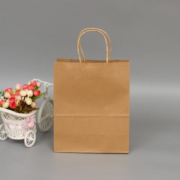 10 PCS Elegant Kraft Paper Bag With Handles for Wedding / Birthday Party / Jewelry / Clothes, Size: 22x27x11cm (Yellow Kraft) - Image 3