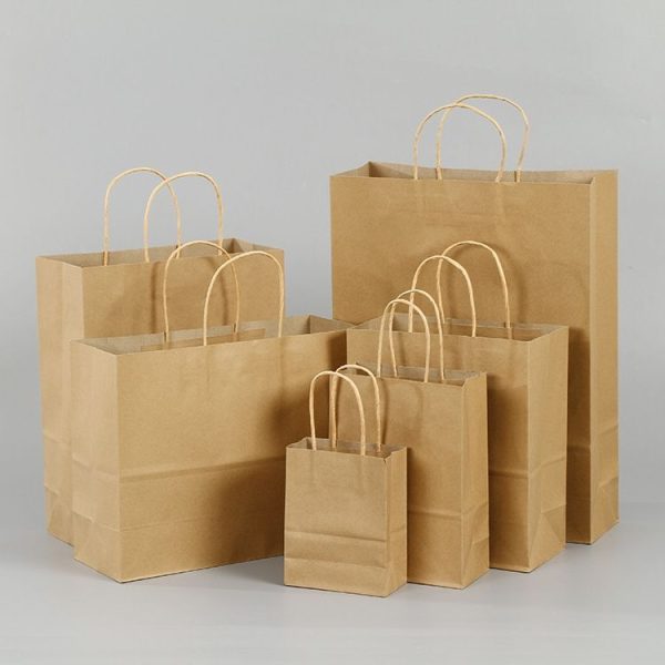 10 PCS Elegant Kraft Paper Bag With Handles for Wedding / Birthday Party / Jewelry / Clothes, Size: 22x27x11cm (Yellow Kraft) - Image 5