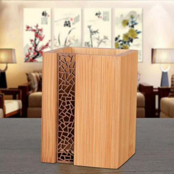 Creative Multi-purpose Hollow Pen Holder Stationery Office Supplies Retro Decoration Bamboo Wood Gift (4)
