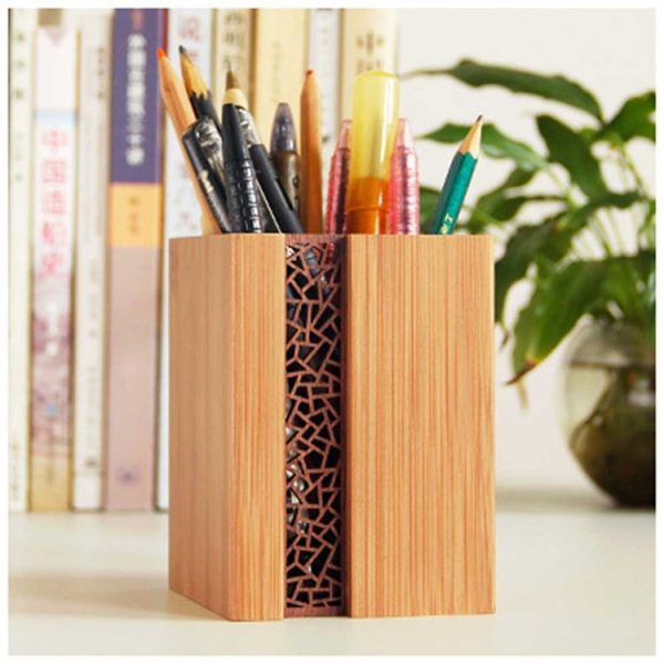 Creative Multi-purpose Hollow Pen Holder Stationery Office Supplies Retro Decoration Bamboo Wood Gift (4) - Image 3