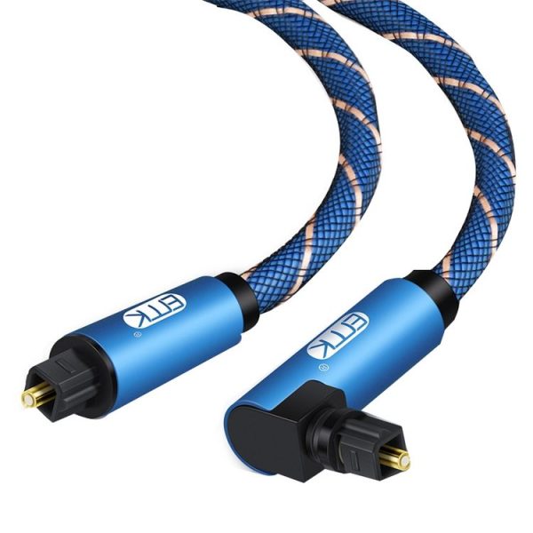 EMK 90 Degree Swivel Adjustable Right Angled 360 Degrees Rotatable Plug Nylon Woven Mesh Optical Audio Cable, Cable Length: 2m (Blue)