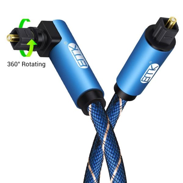 EMK 90 Degree Swivel Adjustable Right Angled 360 Degrees Rotatable Plug Nylon Woven Mesh Optical Audio Cable, Cable Length: 2m (Blue) - Image 2