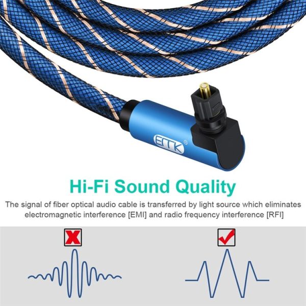 EMK 90 Degree Swivel Adjustable Right Angled 360 Degrees Rotatable Plug Nylon Woven Mesh Optical Audio Cable, Cable Length: 2m (Blue) - Image 5
