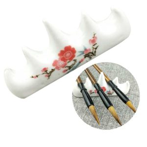 Ceramic Calligraphy Supplies Five Fngers Plum Pattern Brush Pen Holder, Size: 10x4.5x2cm