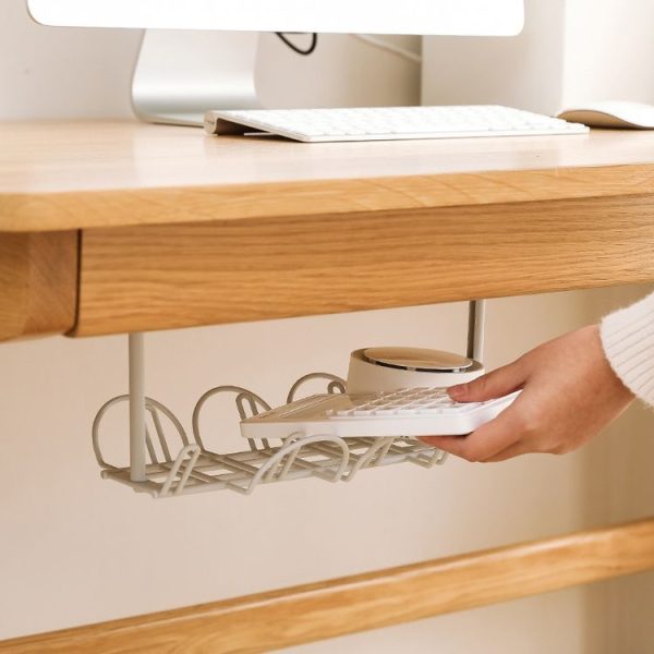 Cable Wire Rack Table Bottom Hanging Basket Shelf Organizing Plug-in Cable Board Storage Rack (White)