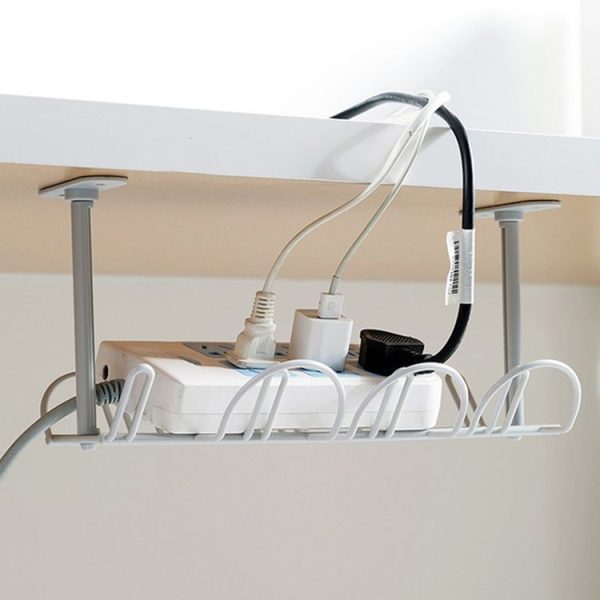 Cable Wire Rack Table Bottom Hanging Basket Shelf Organizing Plug-in Cable Board Storage Rack (White) - Image 6