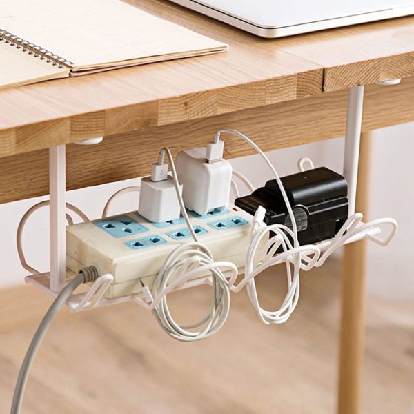 Cable Wire Rack Table Bottom Hanging Basket Shelf Organizing Plug-in Cable Board Storage Rack (White) - Image 7