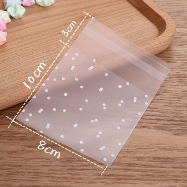 100pcs / Pack Plastic Transparent Cellophane Bags Polka Dot Candy Cookie Gift Bag with DIY Self Adhesive Pouch Celofan Bags for Party, Size: 8x10cm (Transparent) - Image 10