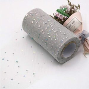 Tulle Roll 25 Yards 13cm Organza Laser Crafts Wedding Decoration Tulle Birthday Party Supplies (Silver Grey)