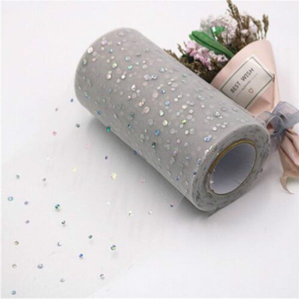 Tulle Roll 25 Yards 13cm Organza Laser Crafts Wedding Decoration Tulle Birthday Party Supplies (Silver Grey) - Image 2