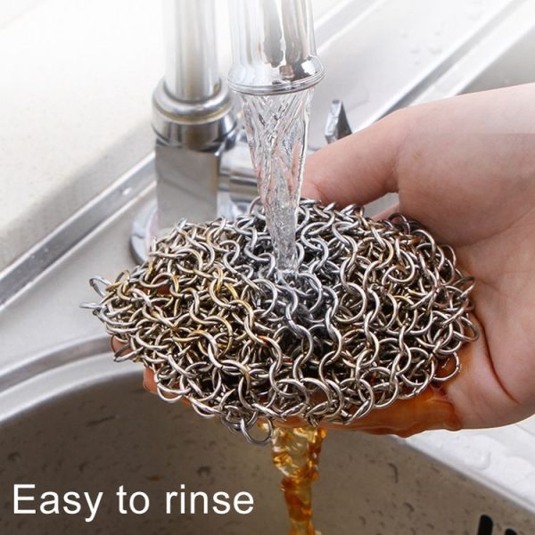 Stainless Steel Square Cast Iron Cleaner Pot Brush Scrubber Home Cookware Kitchen Cleaning Tool, Size: 7x7inch - Image 9