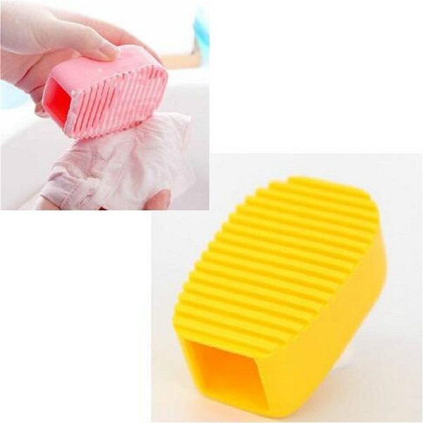 Hand Held Thick Silicone Mini Laundry Brush (Yellow)