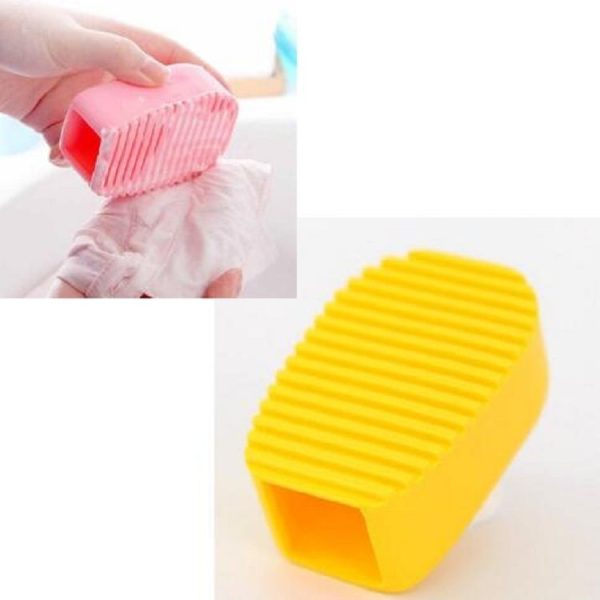 Hand Held Thick Silicone Mini Laundry Brush (Yellow) - Image 2