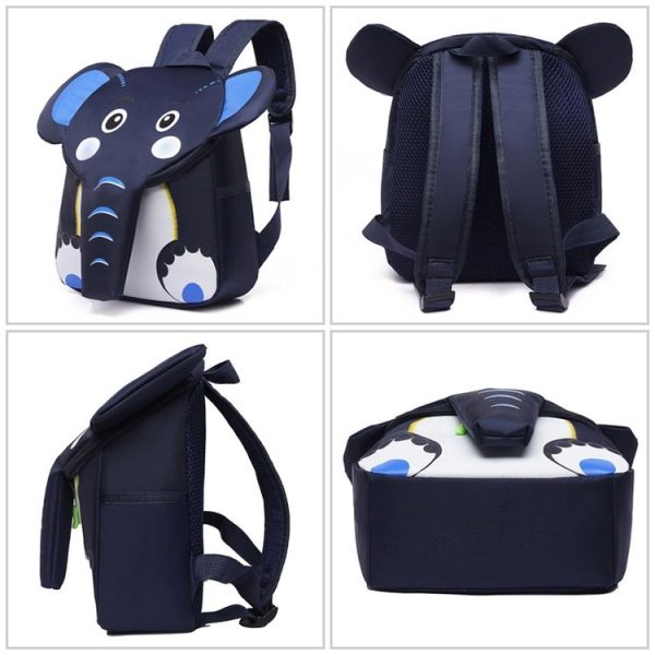 Elephant School Backpack for Children Cute 3D Animal Kids School Bags Boys Girls Schoolbag (Navy blue) - Image 4