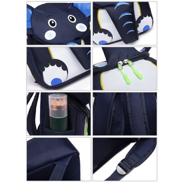 Elephant School Backpack for Children Cute 3D Animal Kids School Bags Boys Girls Schoolbag (Navy blue) - Image 5