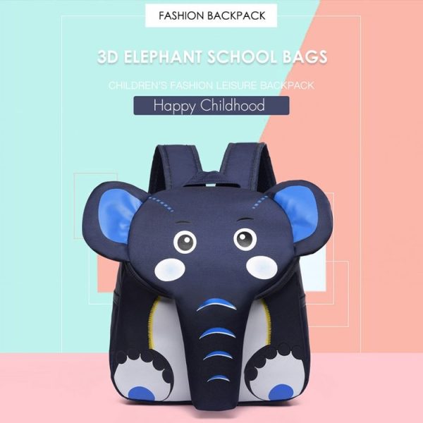 Elephant School Backpack for Children Cute 3D Animal Kids School Bags Boys Girls Schoolbag (Navy blue) - Image 7