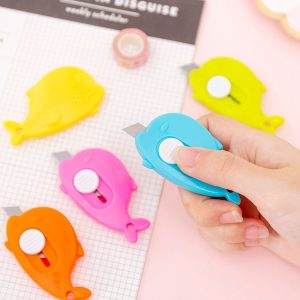 4 PCS Mini Whale Portable Utility Knife Cute Paper Cutter Office School Supplies, Random Color Delivery
