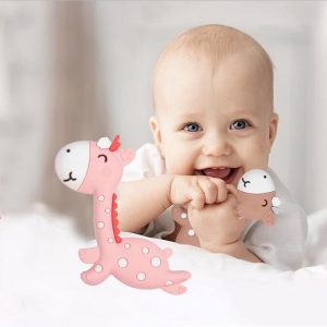 Cartoon Fawn Baby Teether Training Bite Molar Rod Silicone Toy Mother and Baby Supplies (Pink)