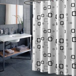 Bathroom Thick Waterproof Shower Curtain, Size: 220X180cm, Style: with Copper Buckle