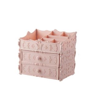 Plastic Cosmetic Drawer Container Makeup Organizer Box Jewelry Nail Holder Home Desktop Sundry Storage Case (Pink Two Layer)
