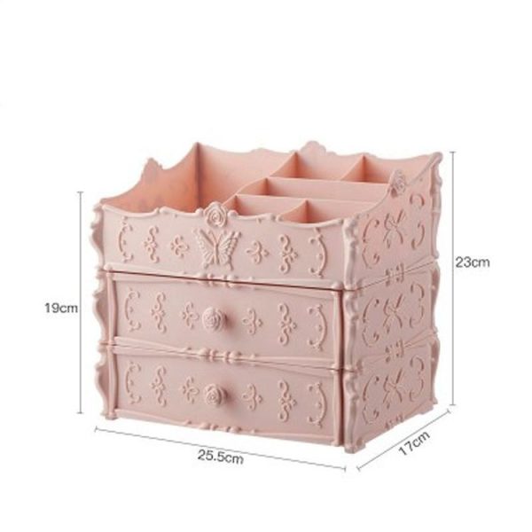 Plastic Cosmetic Drawer Container Makeup Organizer Box Jewelry Nail Holder Home Desktop Sundry Storage Case (Pink Two Layer) - Image 3