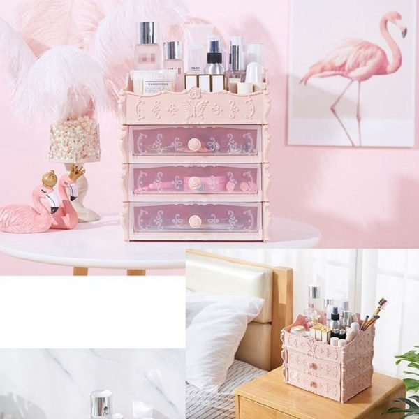 Plastic Cosmetic Drawer Container Makeup Organizer Box Jewelry Nail Holder Home Desktop Sundry Storage Case (Pink Two Layer) - Image 5