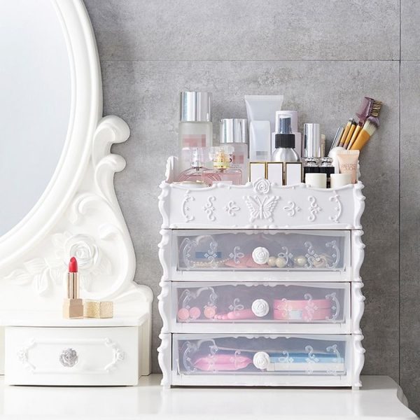 Plastic Cosmetic Drawer Container Makeup Organizer Box Jewelry Nail Holder Home Desktop Sundry Storage Case (Pink Two Layer) - Image 6
