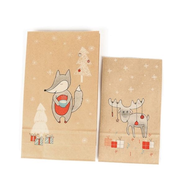 12 Sets Christmas Kraft Paper Bag and Stickers Set Gift Candy Food Cookies Packing Paper Bags (Moose) - Image 4